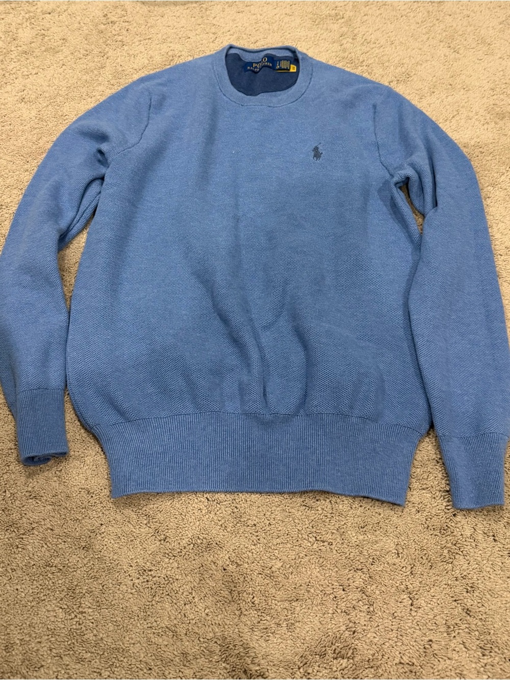 Polo Ralph Lauren Men’s Mesh-Knit Cotton Crewneck Sweater, Blue Size S